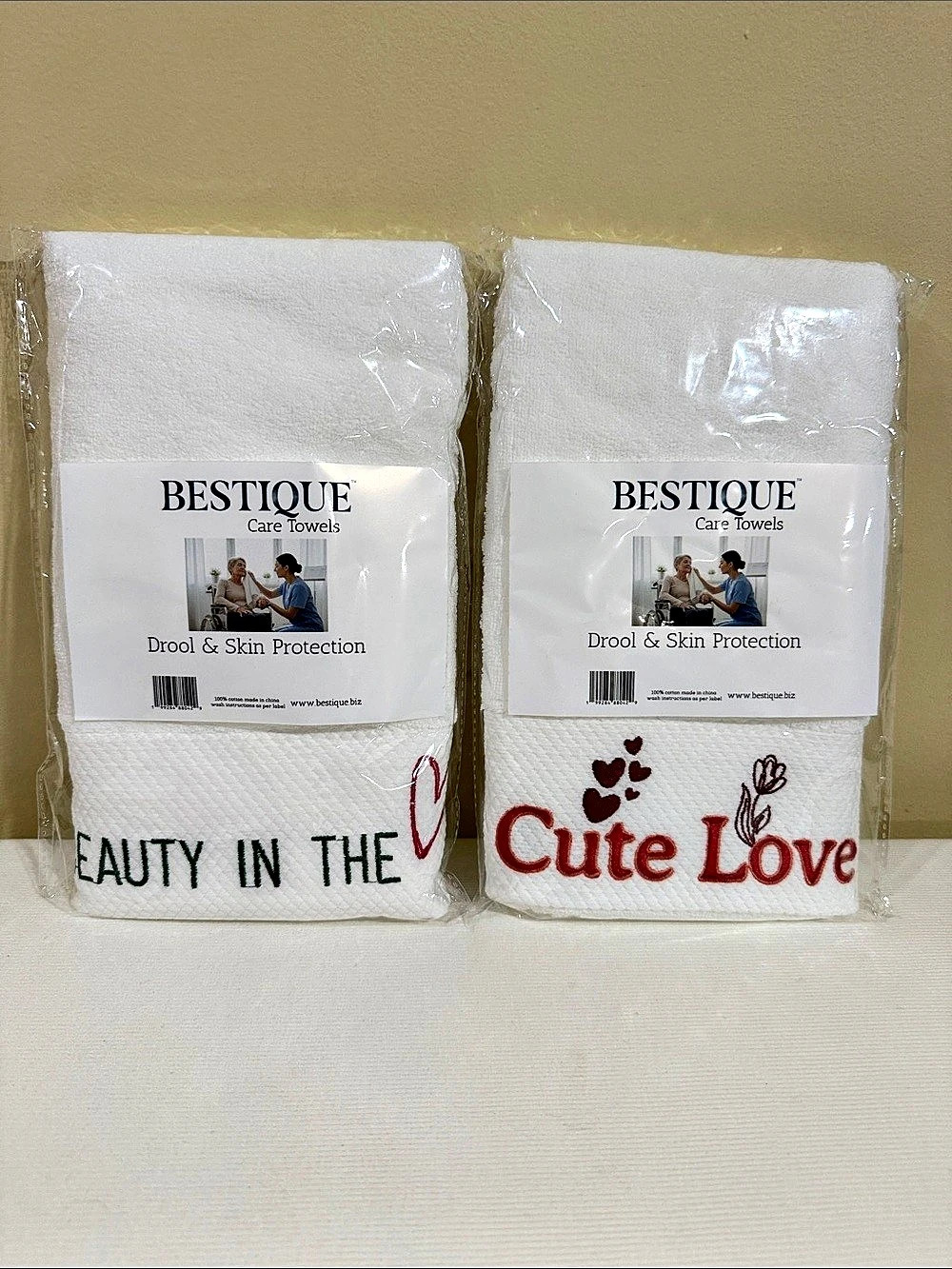 BESTIQUE Drool & Skin Protection Care Towels Cotton Set of 2 NWT